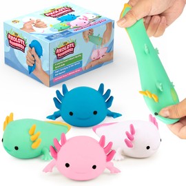 YoYa Toys Squisheez Axolotl 4Pack - Mini Squishy Animal Toys for Stress Relief - Fun and Cute Toys for Kids and Adults - Kawaii Squishies in Pink, White, Green, and Blue