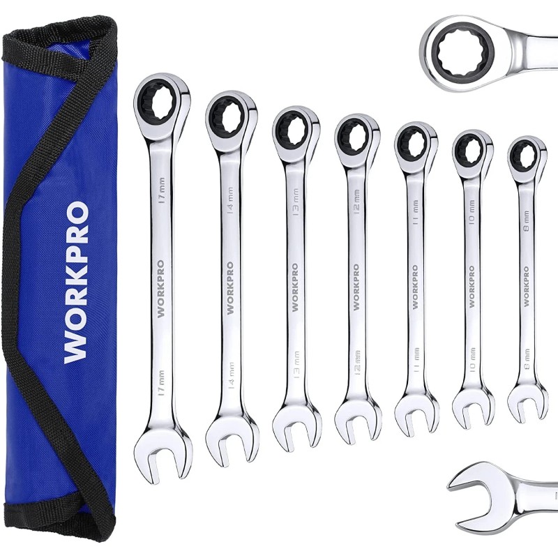 WORKPRO 14 PIECE Ratcheting Combination Wrench Set Metric&SAE with Roll