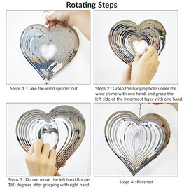 Stainless Steel Wind Spinners Love Heart 3D Metal Hanging Wind Spinners Indoor Outdoor Garden Wind Sculptures Metal Wind Sculptures & Spinners for Garden Yard Balcony Decor