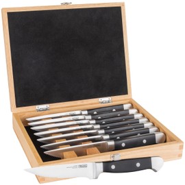 Viking Steak Knife Set, 8 Piece Stainless Steel Kitchen Knives Set with ABS Polymer Handles, Includes Wooden Gift Box, Hand Wash Only, Black