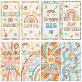 8 Pcs Fluorescent Light Covers with 80 Magnets Decorative for Classroom Ceiling Lights 4x2 Feet Magnetic Light Cover Filter Easy Install for Office Hospitals Drop Home Ceiling Supplies (Hippie Groovy)