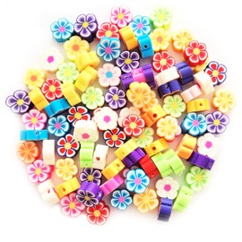 100Pcs Flowers Polymer Clay Beads for Bracelets Making Cute Spacer Beads Charms for DIY Jewelry Earrings Necklace Crafts