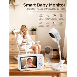 NUOTUN Baby Monitor with Camera Without WiFi, 1080P Baby Camera Monitor with Holder & Bed Clip, Night Vision, 2-Way Audio, Crying Detection, Easy to Install, Baby First Equipment Newborn