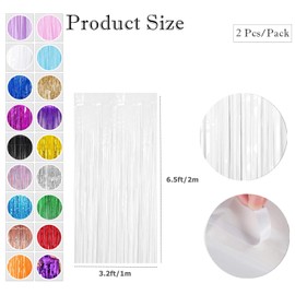 White Tinsel Curtain Party Backdrop,2pcs 3.2ft x 6.5ft Foil Curtain Decorations,White Foil Fringe Streamers Metallic Tinsel Door Hanging Foil Flow Silk Streamers for Birthday Wedding Holiday Party