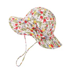 Baby Girl Sun Hat Toddler Beach Hats with UPF 50+ Protective Infant Summer Hat with Wide Brim Baby Girls Bucket Hat Swim Hat (US, Age, 12 Months, 24 Months, Pink Flower with Bow +Red Flower with Bow)