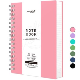 RETTACY A5 Notebook, Notepad, Wirebound Spiral Notebooks 300Pages /150 Sheets for Writing,100gsm College-Ruled Paper, PVC Hardcover, for Women Men Work Office School,14.5 x 21cm - Pink