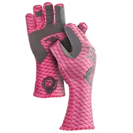 Fish Monkey FM11-PNKSCALE-L Half Finger Guide Glove Pink Scales L