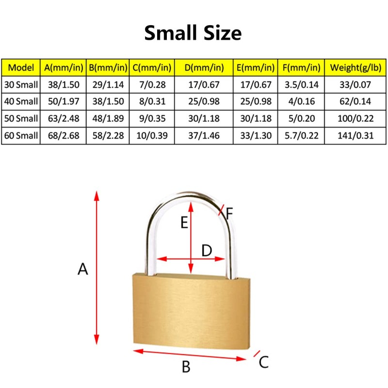 Outdoor Brass Padlock Suitcase Padlock Short/Long Shackle Weatherproof Metal Locks