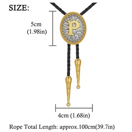 HUABOLA CALYN Western Bolo tie for Men, Gold Bolo Tie Initial Letter A to Z Native American Bola Ties,Costume Leather Western Necklace Neckties Cowboy Accessories for Men Women(P)