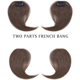 Remy Hair Bangs Hair 100% Human Hair Curtain Bangs Medium Brown 10 Inch 15g French Bang Skin Weft Seamless Soft Thick Hair with Invisible Clips for Women 10"#4