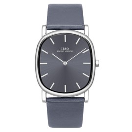 IBSO Mens Watches Minimalist Analog Quartz Watch Waterproof Oval Dress Wrist Watch Leather Band for Men (2698G GY GY)