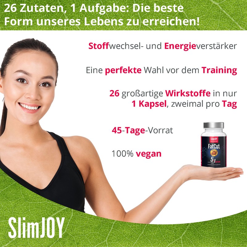 SlimJoy FatCut Pre-Workout Capsules - Guarana, Green Tea, Cayenne Pepper,