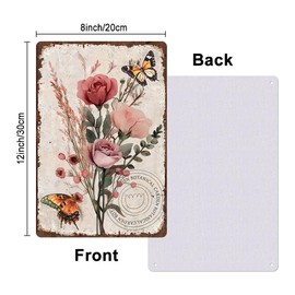 Hobbspring 1pc Vintage Metal Tin Sign 20x30cm Retro Iron Pink Flower Sign Rusty Look Botanical Garden Flower Tin Poster for Home Country Farmhouse Garden Kitchen Wall Decor