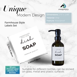36 PCS Printed label stickers for Bottles, Prefdo Waterproof Minimalist Farmhouse Labels for Bathroom Kitchen Hand Soap Shampoo Conditioner Lotion Dispenser Bottles Containers(White)