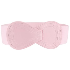 Allegra K Plus Size Interlock Buckle 8-shaped Faux Leather Elastic Belt Cinch Waistband for Lady Light Pink Fit Waist Girth:31"/78.5cm-43"/109cm