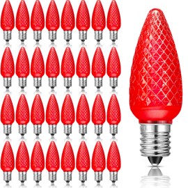 50 Pieces C9 Christmas Light Replacement Bulb E17 LED Easter Light Replacement Bulb Outlet Faceted Christmas Bulb LED for Holiday Decoration(Red)