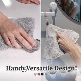 myHomeBody Hand Towels for Bathroom, Kitchen Hand Towels with Hanging Loop | Soft, Absorbent Charcoal Fiber Round Hand Towels with Coconut Shell Button for Hanging | Set of 2 Grey Towels