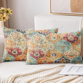 XPHZZL Pack of 2 Soft Decorative Cushion Covers 30cm x 50cm Square Throw Pillow Case Boho Style Pillowcases for Sofa Bedroom Outdoor Patio Garden with Invisible Zipper 12 x 20 Inch