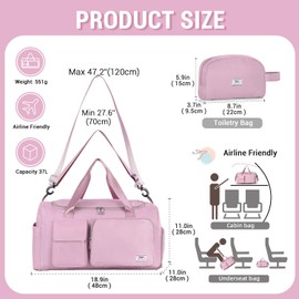 FIORETTO Womens Mens Sports Gym Bag Duffle Bag with Shoes Compartment, Weekend Travel Bag Overnight Bag for Women, Foldable Water Resistant Holdall Hospital Bag for Swimming with Toiletry Bag Pink