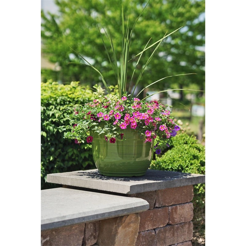 Garden Elements Indoor/Outdoor Glazed Brushed Happy Plastic Planter, Large, Dark