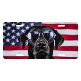 Muishi Black Dog USA Flag Decorative License Plate, Vanity Tag, Metal License Plate, Aluminum Novelty License Plate Home Decor for Men/Women/Boy/Girls 6 X 12 Inch (4 Holes)