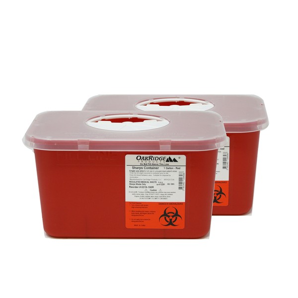 Oakridge Sharps Container - 1 Gallon (2 Pack) - Easy use Rotating lid Design