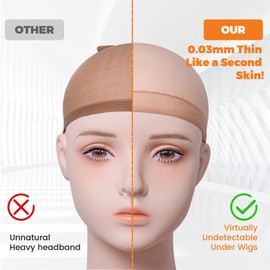 8 Pcs HD Wig Caps, Ultra Thin Skinlike Bald Caps for Women & Men, Breathable Stretchy Nylon Wig Caps to Hold Wigs in Place, Invisible HD Mesh Wig Net for Lace Front Wigs (Nude, One Size Fits All)