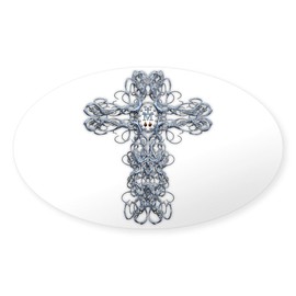 CafePress Wire Cross with Miraculous Medal Oval Car Bumper Sticker