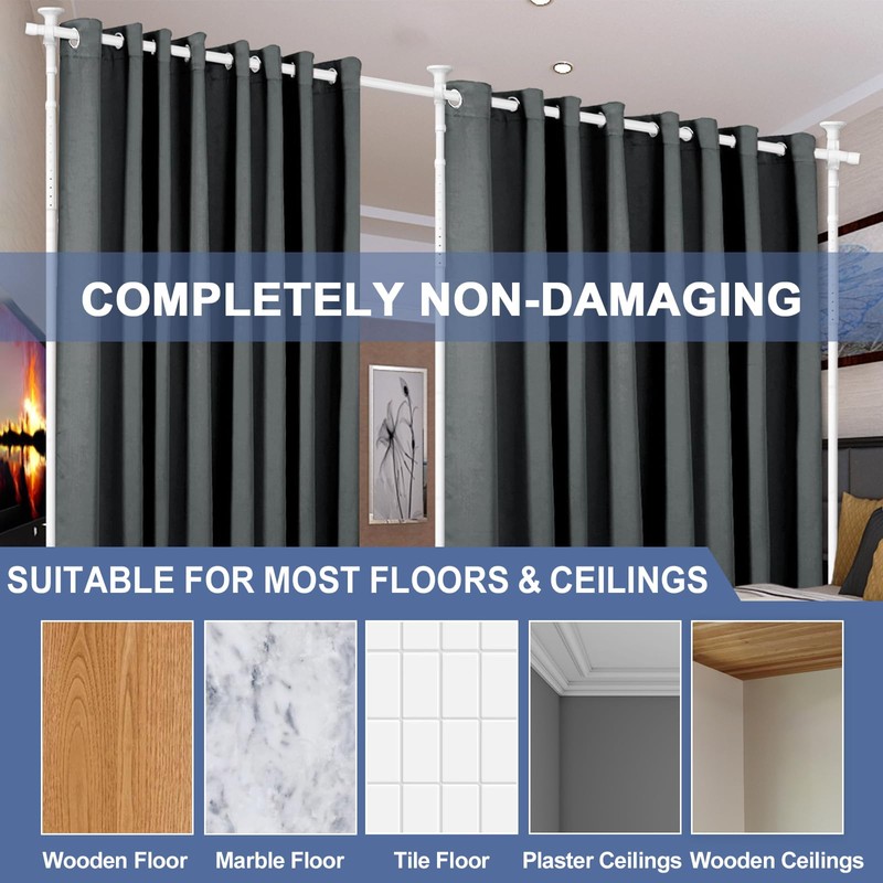 Room Divider, No Drilling Curtain Rod for Room Separation, 4-10ft