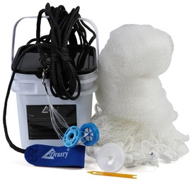 Drasry Saltwater Fishing Cast Net 3/8 and 1/4 Mesh with Heavy Duty Gray Sinker American Monofilament Fish Throw Net for Bait Trap 3FT 4FT 5FT 6FT 7FT 8FT 9FT Radius 0.66 lb/ft, 6FT Radius /180cm