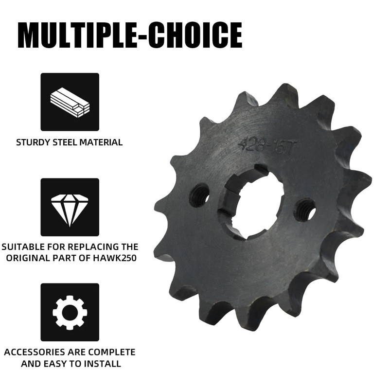 BAOUFF 15 Tooth Steel Front Sprocket for Hawk 250,Dirt Bike