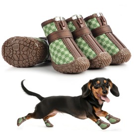 Petanims Small Dog Shoes, Waterproof Puppy Boots & Paw Protectors for Winter Snow, Summer Hot Pavement, Dog Booties with Anti-Slip Rubber Soles for Hardwood Floors Green & Brown Size 3