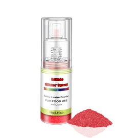 Edible Glitter Spray(Red), Non Aerosol Food Coloring Lustre Powder, Food Grade Sparkling Dust Push Pump for Decorating Cupcake, Fondant, Cookie, Frosting, Gum paste, 0.35 OZ.