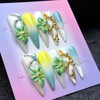100% 5D Handmade Press on Nails Ombre Green Long Stiletto