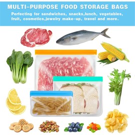 Bolsas de Almacenamiento Reutilizables，Paquete de 10 Bolsa Hermética para Alimentos，Ecológicas Sin BPA Con 3 Tamaños para Sándwiches, Frutas, Aperitivos, Verduras y Carne ，etc (Multicolor 10)