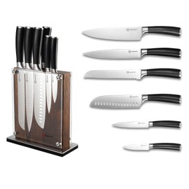 KEEMAKE Kitchen Knife Block Set - Knives Block with 7pcs Ultra Sharp High Carbon Stainless Steel 1.4116 Blade Kitchen Knives Block Set, Ergonomic Handle