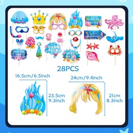 LaVenty Under The Sea Photo Booth Props Ocean Birthday Theme Selfie Props Party Supplies for Under The Sea Mermaid Ocean Birthday Baby Shower
