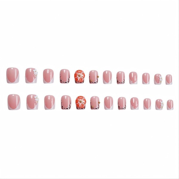 FORBELOVED NAILS|French Tip Leopard Press On Nails |Short Square Stick