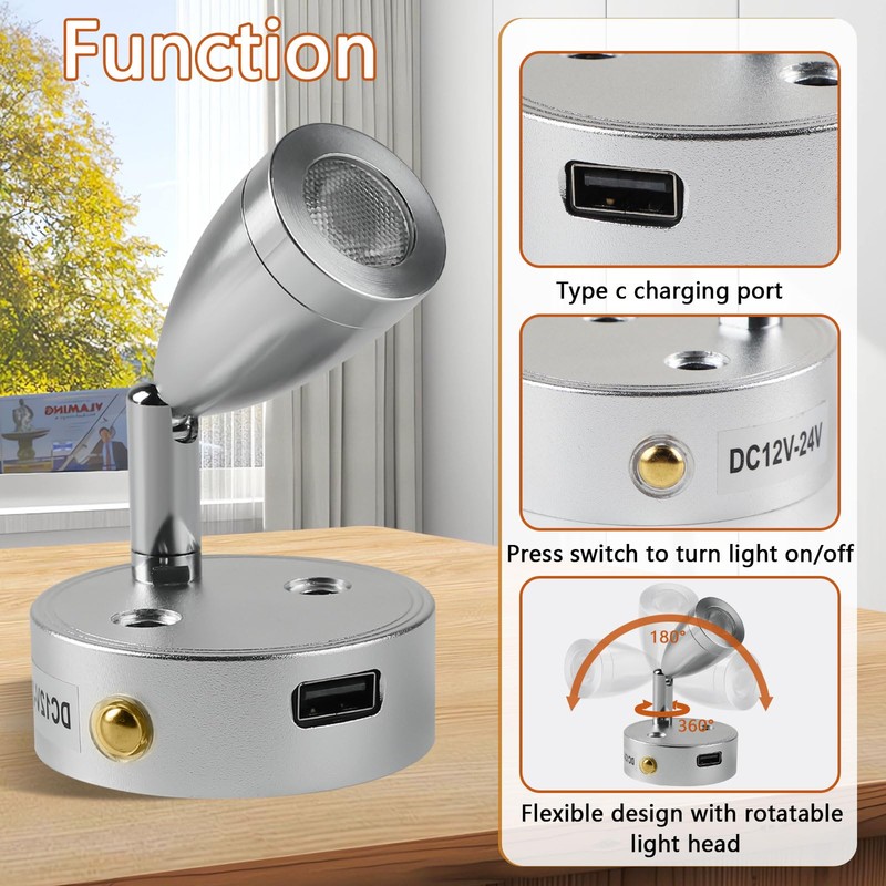 CPROSP 2-Piece 3 W 12 V LED Camper Lamp Dimmable