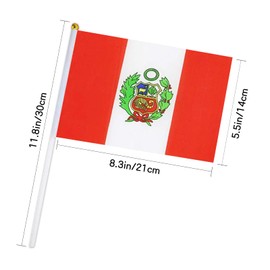 12 Pack Small Peru Flags on Stick, 5x8'' Handheld Peruvian Flag, 12'' Plastic Staff, Double-Sided Printed Polyester, Waterproof Fade-Resistant for Independence Day, Parades, Patriotic Events
