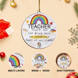 Teachers Christmas Ornaments, Teacher Ornaments 2024 - Teacher Gifts for Women Students, Gifts for Teachers Christmas - Thankful Teacher Gifts, Thank You Gifts for Teacher - Wood Ornament