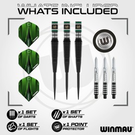 WINMAU Sniper Black 23g - Professional 90% Tungsten Darts Set with Dart Flights and Dart Shafts