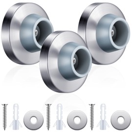 Hotop Concave Door Stopper Wall Door Bumper Stainless Steel Wall Protector Door Stops Wall Mount Flush Bumper with Grey Rubber Concave Door Knob Stopper (Silver,3 Pieces)