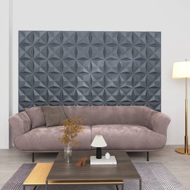 vidaXL Gray Origami 3D Wall Panels - Easy-to-Install Wall Coverings - Water-Resistant Wallpapers for Room Décor - Customizable EPS Panels - Suitable for Various Premises -12 pcs Set