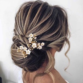 Fairvir Brautschmuck Hochzeit Haarnadeln Blume Silber Strass Braut Perle Haarnadel Haarschmuck für Damen und Mädchen (2 Stück) (Silber)