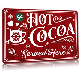 ALREAR Christmas Signs Hot Cocoa Coffee Bar Decor Vintage Christmas Decorations Coffee Station Decor Candy Bar Sign Home Wall Art Kitchen Metal Sign Tin Sign 12x8 Inch