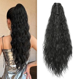 22" Claw Clip Ponytail Extension for Women Black Color Long Wavy Pony Tails Hair Extensions Fluffy Natural Looking Synthetic Clip in Ponytail Hairpiece for Daily Use