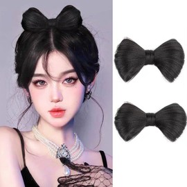 HAPVITAL Hair Clip, Bowknot Hair Extension, Daughter, Dance, Recitals, Kids, Event Extension, Ponytail, Hair Extension, Set of 2 (Black)