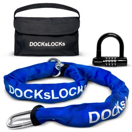 DocksLocks 8mm Security Chain Lock Set (3', 6' or 10') Heavy Duty, Cinch Style, Weatherproof, Hardened Carbon Steel, Includes Compact U-Lock 10ft