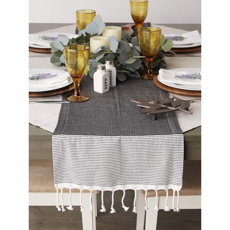 DII Bordered Dobby Woven Table Runner, 15 x 72, Black,